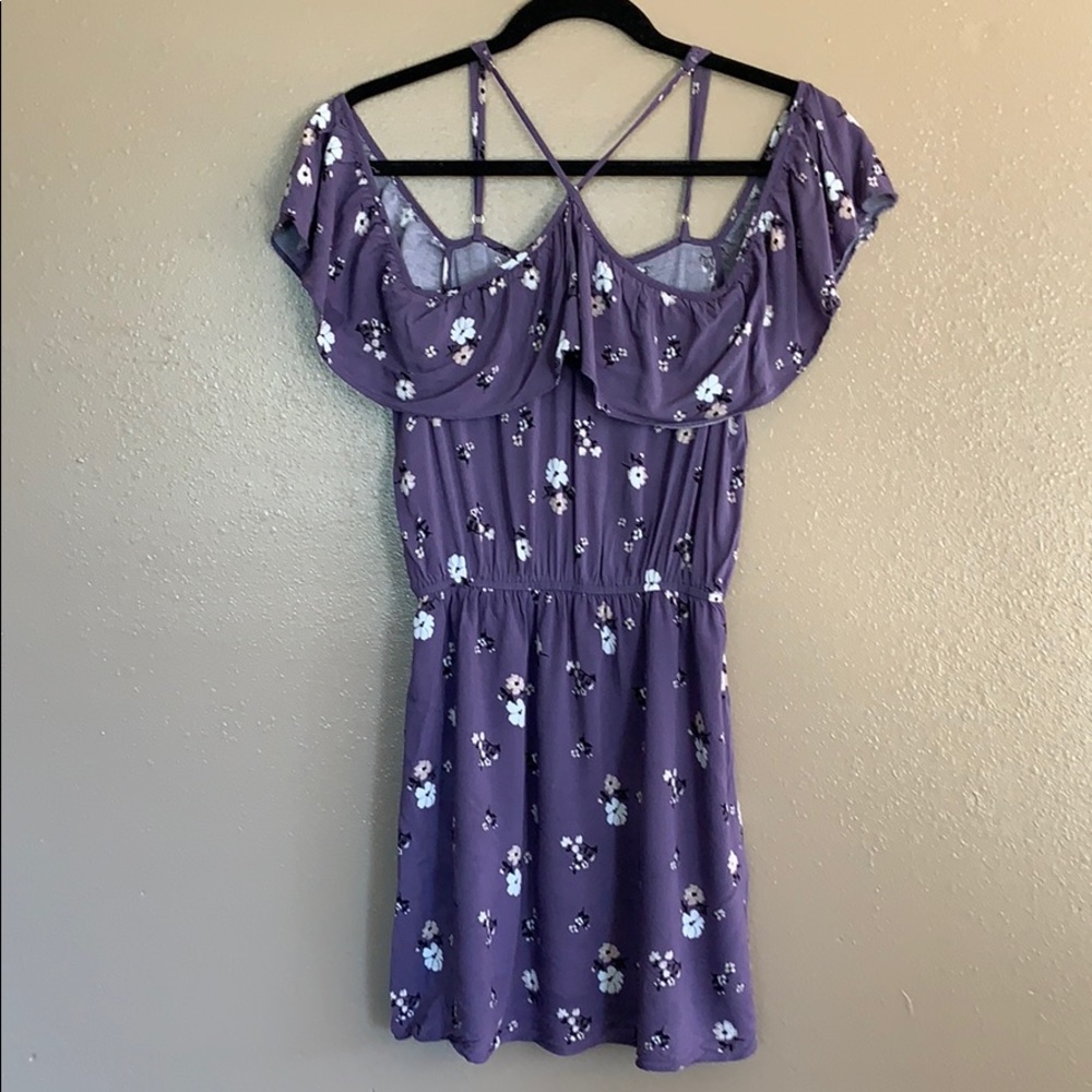 Purple floral Dress - off the shoulder with straps